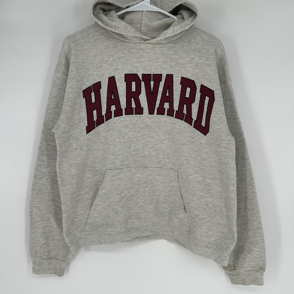 Vintage 90s Tultex Harvard University Hoodie Gray Sweatshirt Mens Medium Graphic